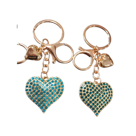 SET Of 6! Dazzling Rhinestone Heart Keychain Purse Charm Gold Tone - Picture 8 of 15